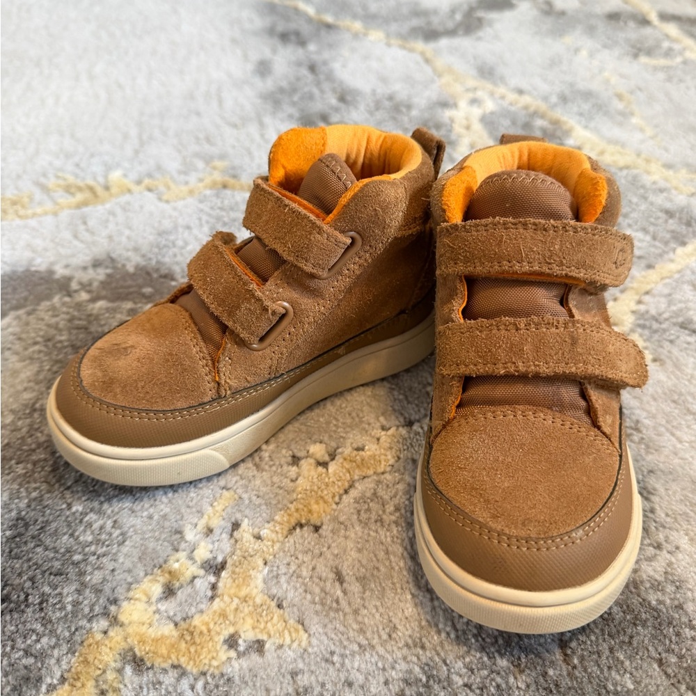 UGG Kids Brown Suede High-Top Boots with Orange Lining
